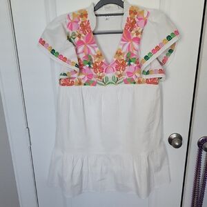 THML Embroidered Floral White Dress